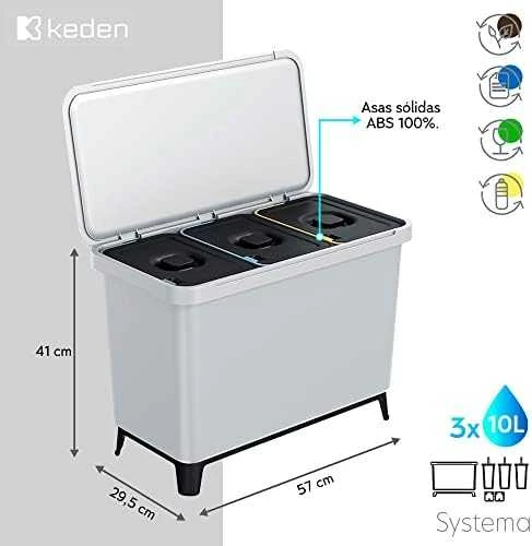 Atliekų rūšiavimo sistema Prosperplast 3x10 l l, pilka
