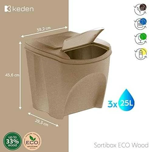 Keden Prosperplast ATLIEKŲ KREPŠELIAI 25 l SORTIBOX SET3 VNT. ECOWOOD