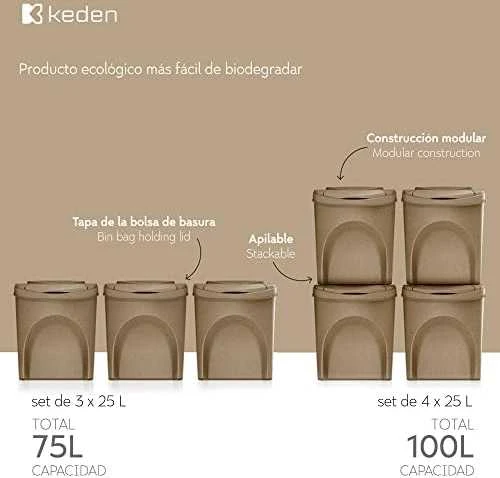 Keden Prosperplast ATLIEKŲ KREPŠELIAI 25 l SORTIBOX SET3 VNT. ECOWOOD