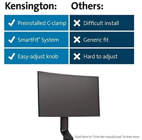 Kensington K55512WW SmartFit Space-Saving Single Monitorius Arm Monitoriaus laikiklis, Juoda