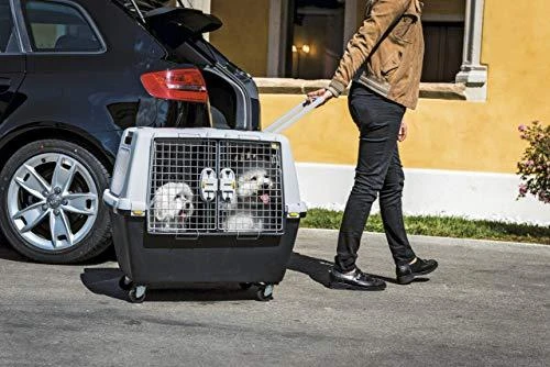 RECORD GULLIVER TOURING IATA 80 cm transportavimo dėžė su dubenėliu, metalinėmis grotelėmis su užraktu pilka/juoda