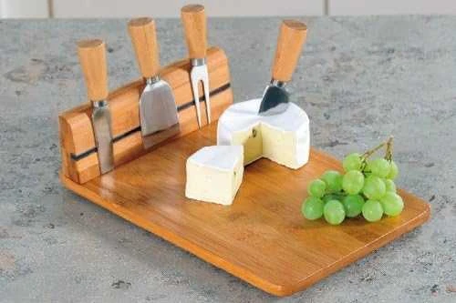 Excellent Houseware Bambukinė sūrio lenta su peiliais 5 vnt.