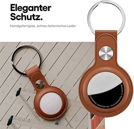 Class and Culture LLC KeyBudz AirTag Raktų pakabukas – apsauginis odinis dėklas, skirtas AirTag (įdegis)