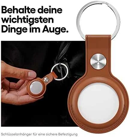 Class and Culture LLC KeyBudz AirTag Raktų pakabukas – apsauginis odinis dėklas, skirtas AirTag (įdegis)