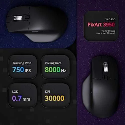 Belaidė kompiuterio pelė Keychron M6 8K (M6S-A23 All Silent Micro Switch) | 8000Hz | Juoda