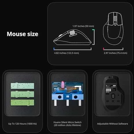 Belaidė kompiuterio pelė Keychron M6 8K (M6S-A23 All Silent Micro Switch) | 8000Hz | Juoda