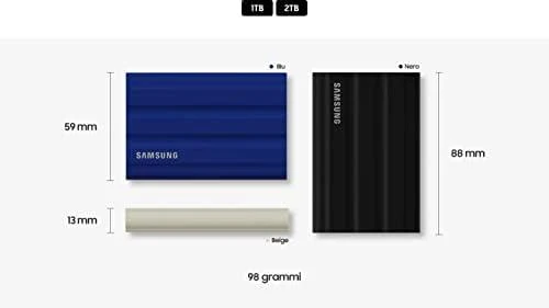Išorinis kietasis diskas SSD SAMSUNG T7/2TB/USB 3.2/Rašymo greitis 1000 MB/sek/Skaitymo greitis 1050 MB/sek/MU-PE2T0S/EU
