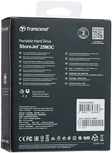 TRANSCEND 2TB 2.5" Išorinis kietasis diskas HDD StoreJet M3 slim Type C