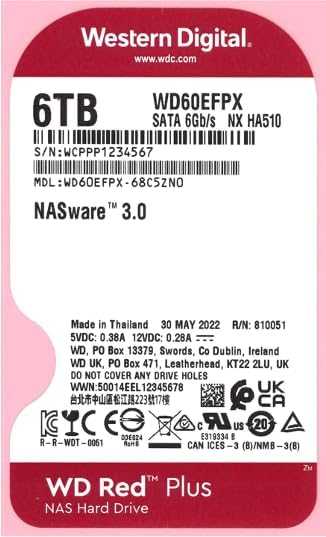 Sandisk WD Raudona Plus 6TB SATA 6Gb/s 3.5 colio 258MB cache vidinis HDD diskas, urmu