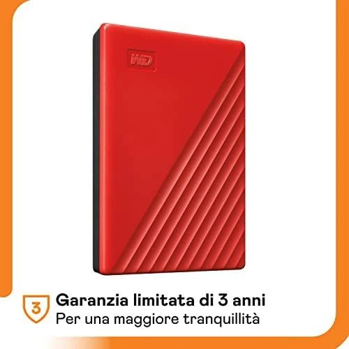 Išorinis kietasis diskas HDD Western Digital My Passport (2TB, USB 3.2), raudonas
