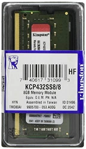 Nešiojamo kompiuterio atmintis Kingston Technology KCP432SS8/8 atminties modulis 8 GB 1 x 8 GB DDR4 3200 MHz