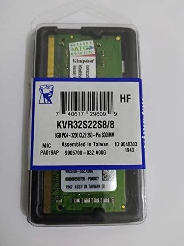 Nešiojamo kompiuterio atmintis Kingston Technology ValueRAM KVR32S22S8/8 atminties modulis 8 GB 1 x 8 GB DDR4 3200 MHz