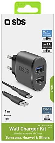 SBS USB kelioninis įkrovimo rinkinys su Type-C kabeliu, skirta patalpoms, AC, USB, 5 V, 1 m, juodas