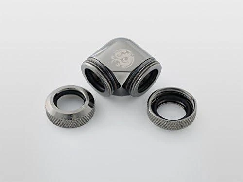Bitspower Multi-Link adapteris 90 laipsnių 12mm OD iki 12mm OD kietas vamzdelis - blizgus juodas