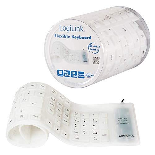 LogiLink klaviatūra USB PS/2 Flexibel Wasserfest balta – Klaviatūra – 106 klavišai