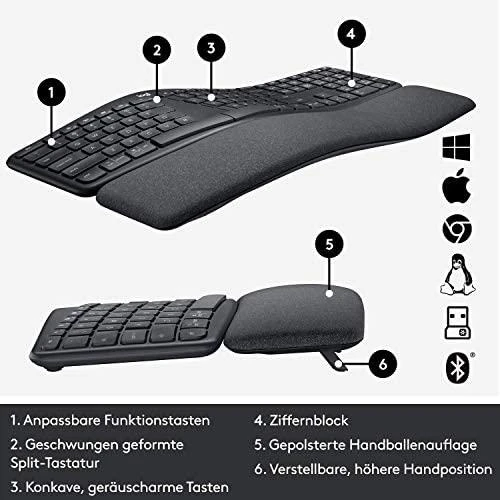 Logitech ERGO K860 belaidė klaviatūra, grafito spalvos, vokiečių kalba (Qwertz)