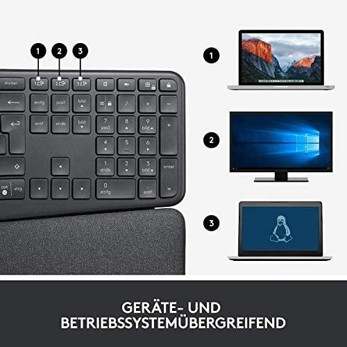 Logitech ERGO K860 belaidė klaviatūra, grafito spalvos, vokiečių kalba (Qwertz)