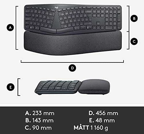 Logitech ERGO K860 SPLIT belaidė klaviatūra verslui, grafito spalvos, JAV tarptautinis išdėstymas (Qwerty)