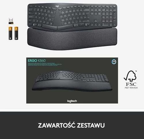 Logitech ERGO K860 SPLIT belaidė klaviatūra verslui, grafito spalvos, JAV tarptautinis išdėstymas (Qwerty)