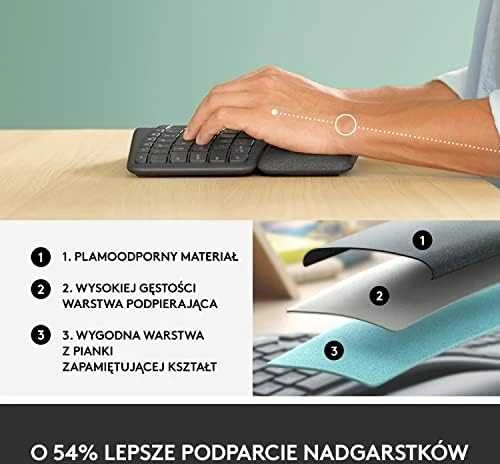 Logitech ERGO K860 SPLIT belaidė klaviatūra verslui, grafito spalvos, JAV tarptautinis išdėstymas (Qwerty)