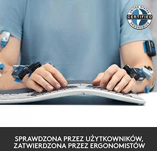 Logitech ERGO K860 SPLIT belaidė klaviatūra verslui, grafito spalvos, JAV tarptautinis išdėstymas (Qwerty)