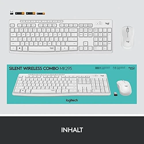 Tyli belaidė Klaviatūra su pele Logitech MK295, DE išdėstymas, Balta