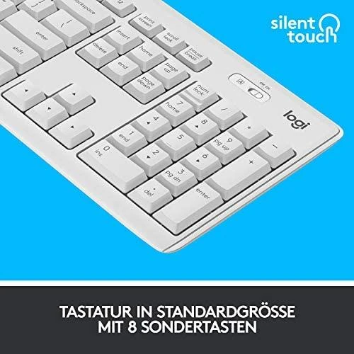 Tyli belaidė Klaviatūra su pele Logitech MK295, DE išdėstymas, Balta