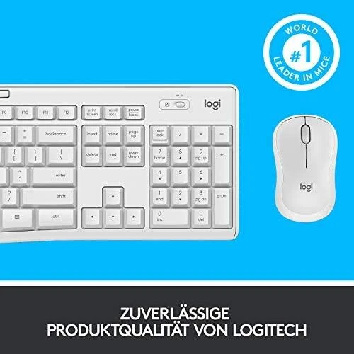 Tyli belaidė Klaviatūra su pele Logitech MK295, DE išdėstymas, Balta