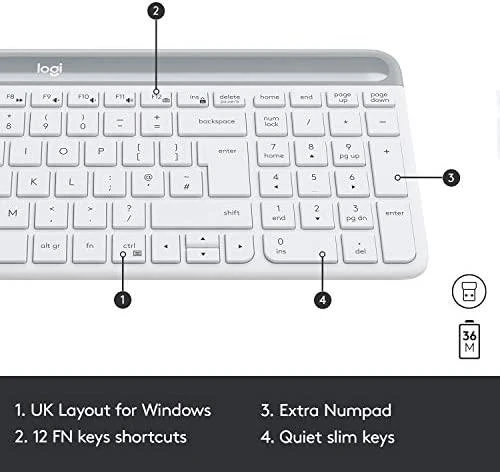 Logitech MK470 Slim Wireless Combo, belaidė klaviatūra ir pelė, Nordic išdėstymas, Balta