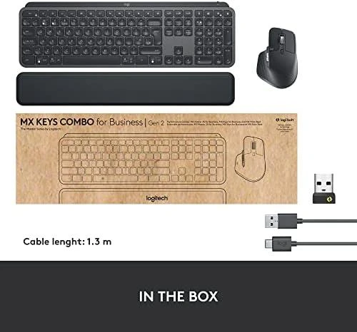 Logitech MX Keys Combo verslui Gen 2 Belaidė klaviatūra ir pelė + Atrama riešui, DE, Graphite