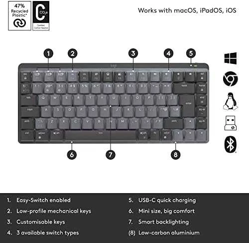 Klaviatūra Logitech MX Mechaninė. MINI belaidė ILLUM. KEYB - - GRAPHITE - UK - EMEA