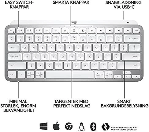 Klaviatūra Logitech MX Keys Mini SWE (W), šviesiai pilka