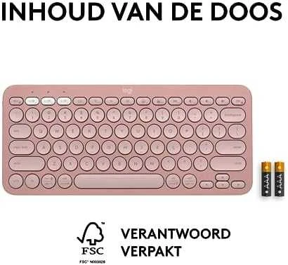 Belaidė klaviatūra Logitech PEBBLE KEYS 2 K380S, Rožinės spalvos, Išdėstymas: US tarptautinis (Qwerty)