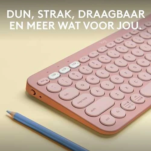 Belaidė klaviatūra Logitech PEBBLE KEYS 2 K380S, Rožinės spalvos, Išdėstymas: US tarptautinis (Qwerty)