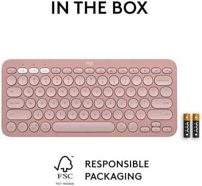 Belaidė klaviatūra Logitech PEBBLE KEYS 2 K380S, Rožinės spalvos, Išdėstymas: US tarptautinis (Qwerty)