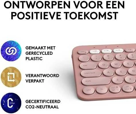 Belaidė klaviatūra Logitech PEBBLE KEYS 2 K380S, Rožinės spalvos, Išdėstymas: US tarptautinis (Qwerty)