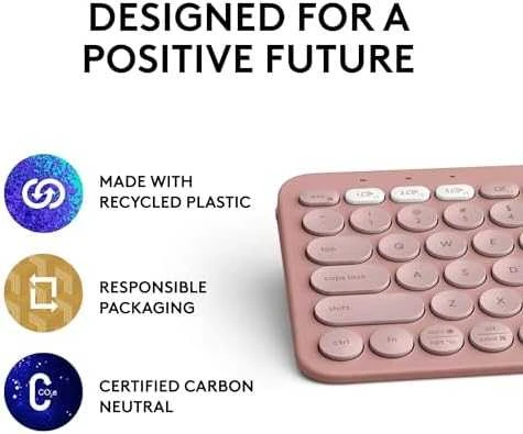 Belaidė klaviatūra Logitech PEBBLE KEYS 2 K380S, Rožinės spalvos, Išdėstymas: US tarptautinis (Qwerty)