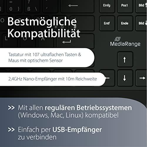 MediaRange Klaviatūra schnurlos inkl. 5 Tasten Maus wireless