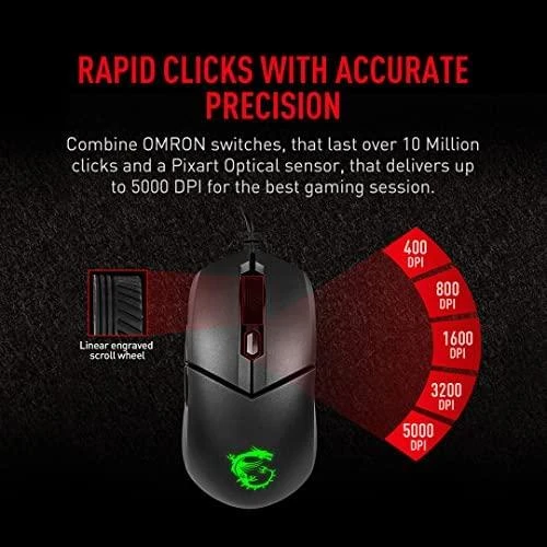 MSI Vigor GK30 Klaviatūra žaidimams, US išdėstymas, su laidu, Juodas