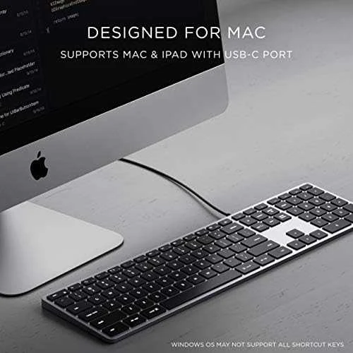 su laidu klaviatūra USB C QWERTY Satechi Slim W3 su laidu ST-UCSW3M space pilka