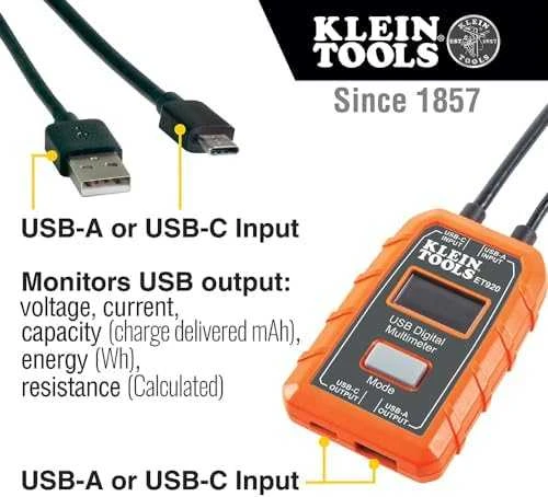 KLEIN TOOLS - USB Skaitmeninis matuoklis, USB-A ir USB-C
