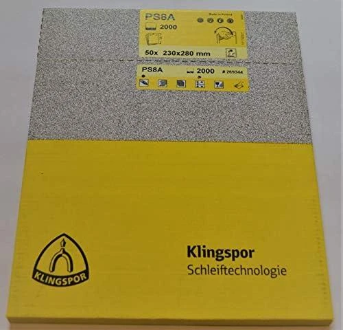 KLINGSPOR ARKUSZE ŚCIERNE NA PODŁOŻU PAPIEROWYM 230mm x 280mm PS8A NA MOKRO gr.2000 /50szt.