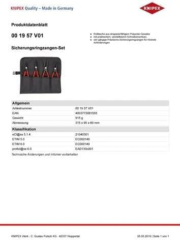 Replių komplektas Knipex 001957V01; 4 vnt.