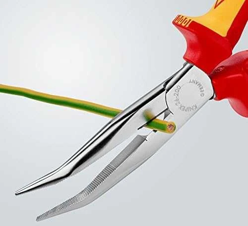Smailianosės replės su šoniniu kirpimu lenktos VDE 200mm, Knipex
