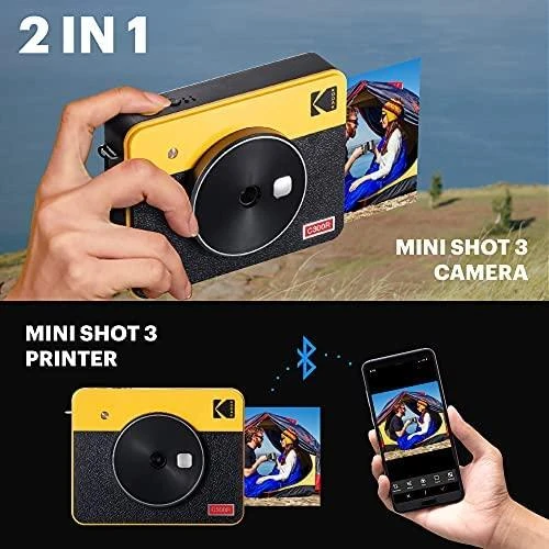 Momentinis Fotoaparatas - Kodak Mini Shot 3 Retro 4Pass Instant Photo Spausdintuvas, Geltona