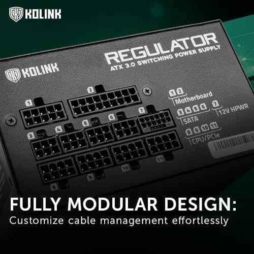 „Kolink Regulator 80 PLUS Gold“ maitinimo blokas, ATX 3.0, PCIe 5.0, modulinis – 1000 vatų