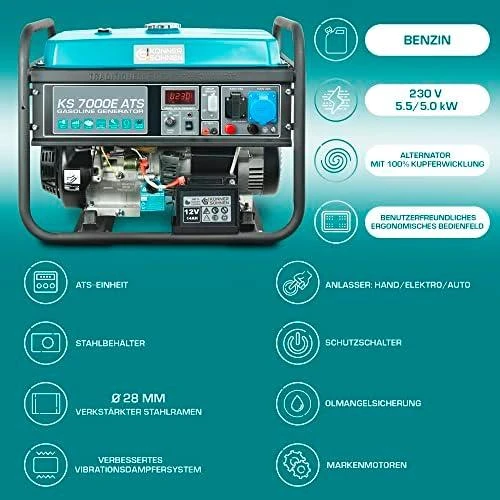 Konner & Sohnen Generatorius benzininis 5500W, KS 7000E-ATS