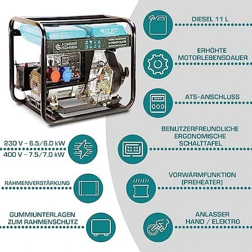 Konner & Sohnen Dyzelinis generatorius Konner amp Sohnen KS 9100HDE-1/3 ATSR, 7.5 kW