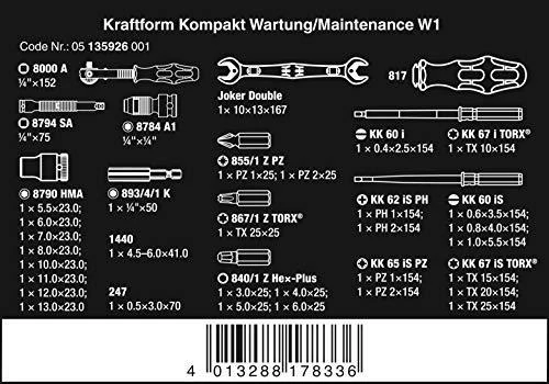 Įrankių rinkinys universalus su 1000V atsuktuvais, terkšle, antgaliais, galvutėmis Wera Kraftform Kompakt W1 Maintenance
