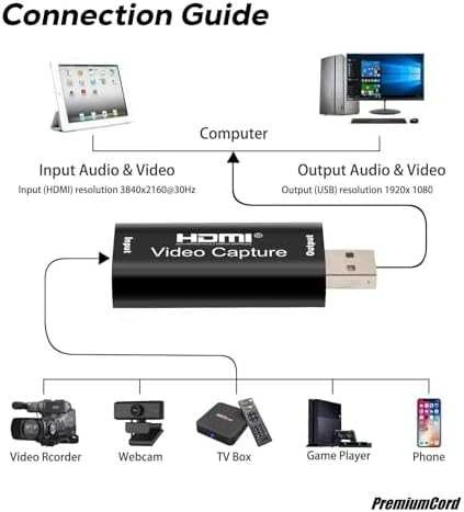„PremiumCord“ HDMI fiksavimo / griebtuvas, skirtas įrašyti vaizdo / garso signalą į kompiuterį su USB3.0